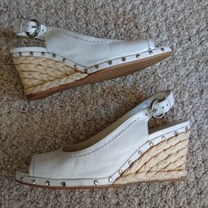 Stuart Weitzman white leather peep toe wedges size 6.5N